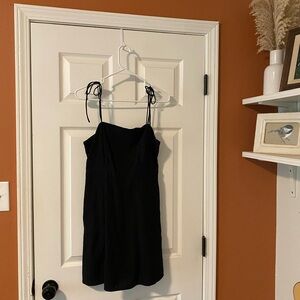 Black Tie Strap Mini Dress with Pockets